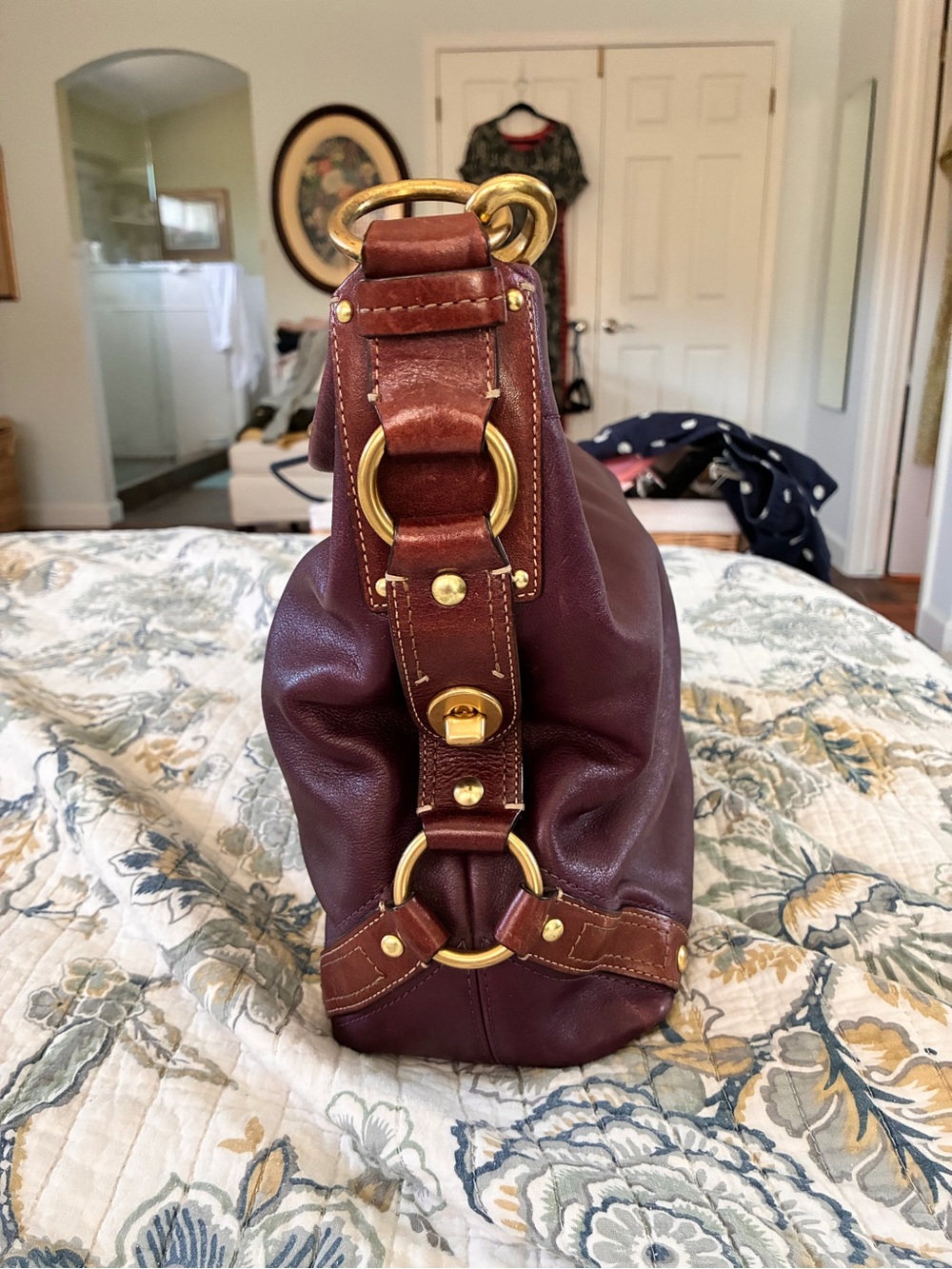 Authentic Coach Carly Y2K Maroon / Brown Leather Slouchy Hobo Shoulder Bag - Picture 2 of 9